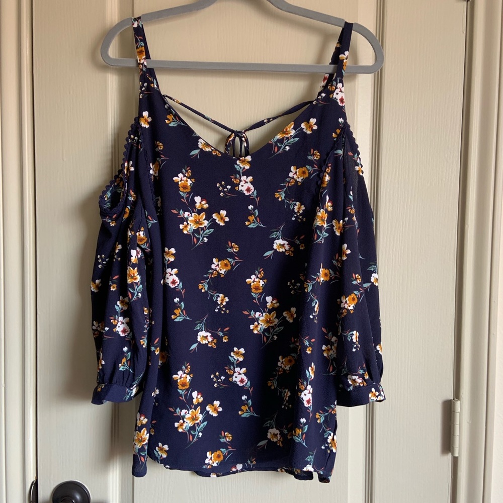 Plus size floral cold shoulder top